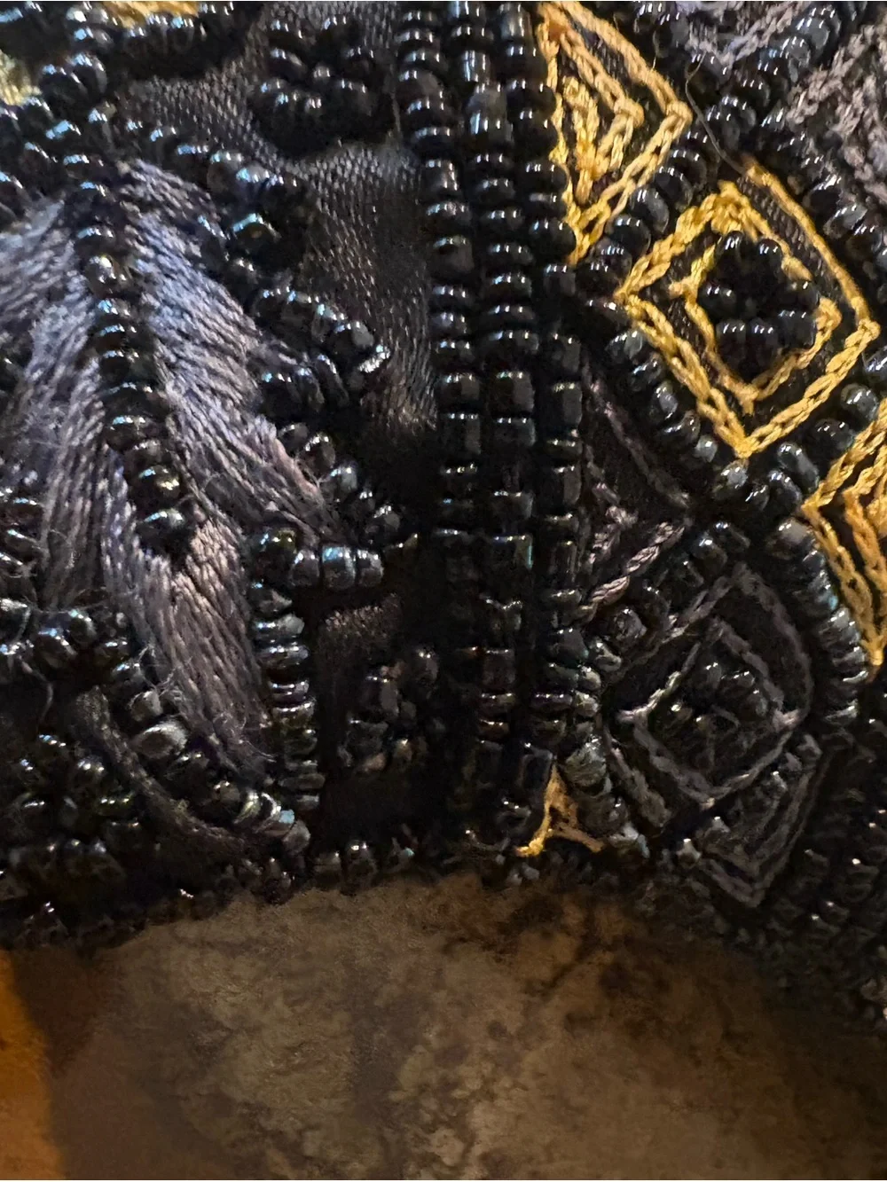 Vintage Beaded Black Gold Basket Mini Purse Satchel Bag